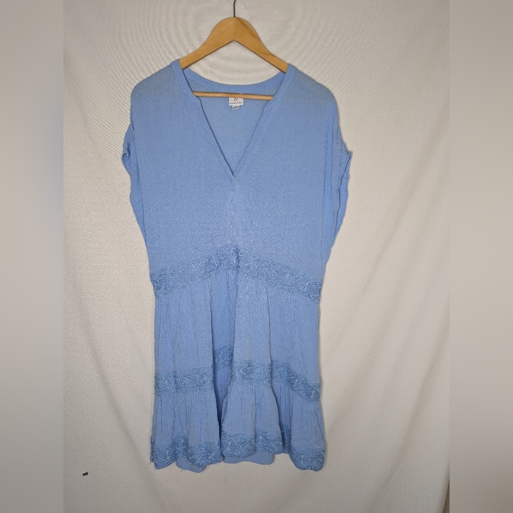 GL By Gibsonlook Blue Women's Split Neck Tiered Easy Fitting Dress Sz‎ M